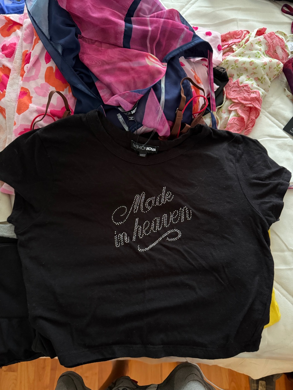 Fashion Nova Black Rhinestone 'Made in Heaven' Tee